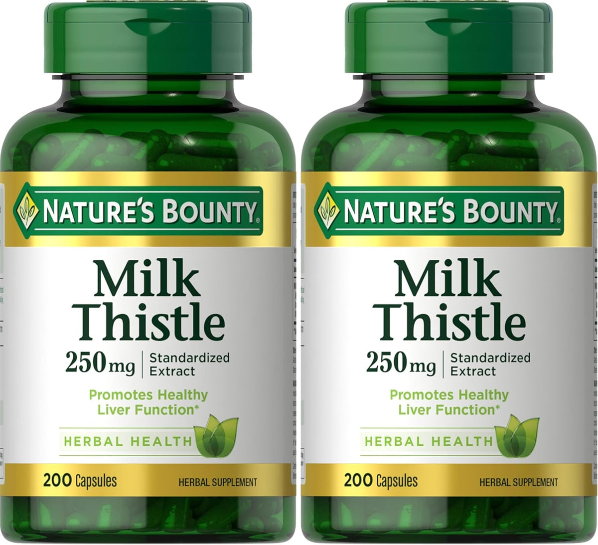 Nature's Bounty Milk Thistle Capsules, Traditionally Used for Liver Health, Herbal Supplement, 250 mg per Serving, 200 Count (Pack of 2)