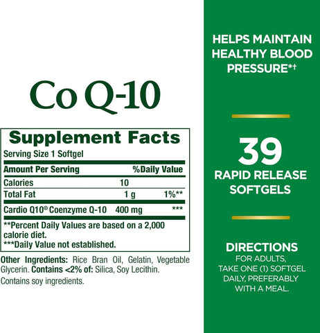 Nature's Bounty Co Q-10 400mg, 39 Rapid Release Softgels (Pack of 2)