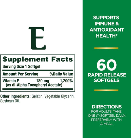 Nature's Bounty Vitamin E Pills and Supplement Softgels, Supports Antioxidant Health, 400iu, 1 Count (Pack of 360)