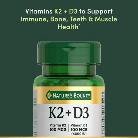 Nature's Bounty Vitamin D3 K2 Supplement, 4000 IU Vita D3 Plus 100 mcg of Vitamin K Supplements for Adults for Heart & Bone Health Support, 30 Day Supply, 30 Vegetarian Capsules (Pack of 3)