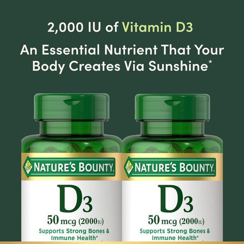 Nature's Bounty Vitamin D3, Supports Immune System and Bone Health, 50mcg, 150 Softgels (Pack of 4)