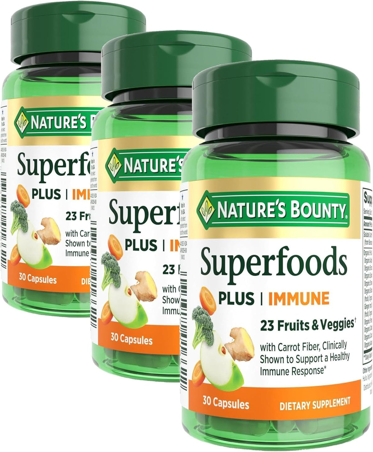 Nature's Bounty Superfoods Plus Immune for Immune Support Plus Fruits and Vegetables Supplement, Superfood, 30 Capsules (Pack of 3)