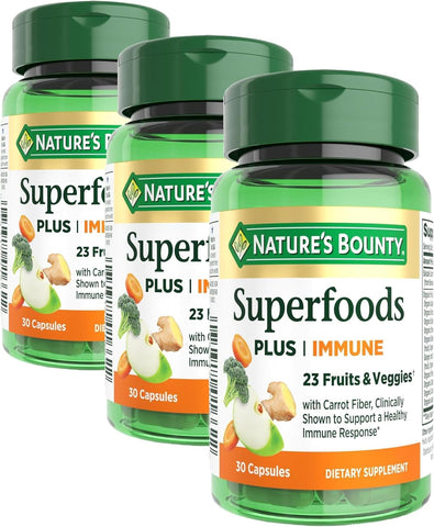 Nature's Bounty Superfoods Plus Immune for Immune Support Plus Fruits and Vegetables Supplement, Superfood, 30 Capsules (Pack of 3)