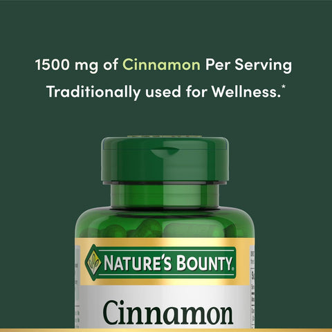 Nature's Bounty Cinnamon Capsules, Herbal Supplement, Supports Sugar Metabolism, 1500mg, 100 Capsules (Pack of 2)