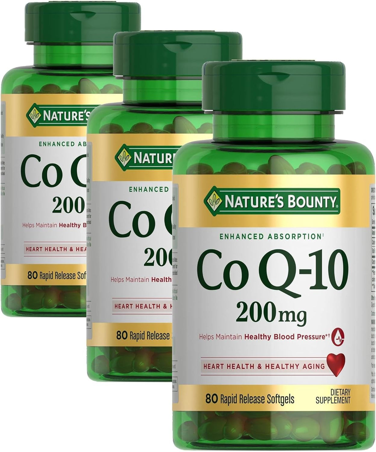 Nature's Bounty CoQ10, Supports Heart Health, Dietary Supplement, 200mg, 80 Rapid Release Softgels (Pack of 3)