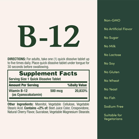 Nature's Bounty Vitamin B-12 500 mcg, 100 ea(Pack of 3)