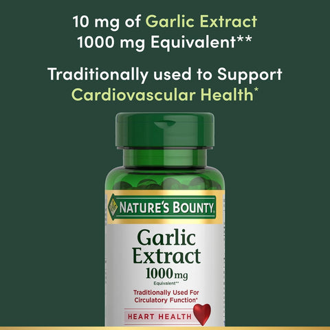 Nature’s Bounty Garlic Extract, Herbal Supplement, Supports Circulatory Function, 1000mg, 100 Rapid Release Softgels