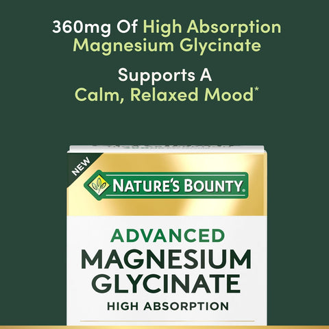 Nature's Bounty Calm Magnesium Glycinate Supplement - High Absorption Magnesium for Relaxed Mood, Heart & Bone Health, 90 Capsules