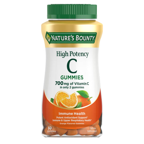 Nature’s Bounty Vitamin C Gummies 700mg, High Potency Vitamin C Chewable Gummies for Adults, Immune Support Supplement, Dietary Supplement, Orange Flavor, 60 Ct