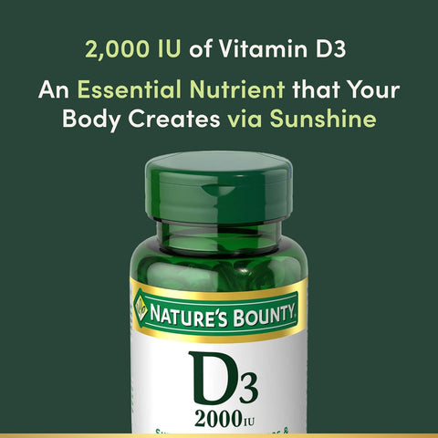 Nature's Bounty Vitamin D, Supports Immune Health & Bone Health, 2000IU Vitamin D3, 150 Softgels (Pack of 3)
