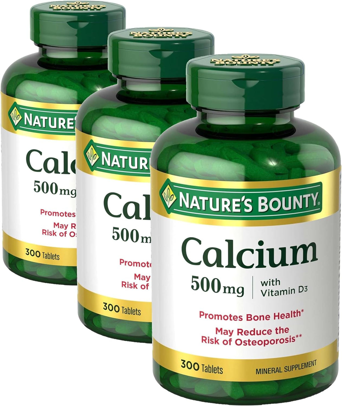 Nature's Bounty Calcium Plus 400 IU Vitamin D3, Immune Support & Bone Health, 300 Tablets (Pack of 3)