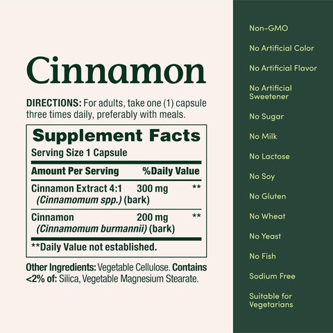 Nature's Bounty Cinnamon Capsules, Herbal Supplement, Supports Sugar Metabolism, 1500mg, 100 Capsules (Pack of 2)