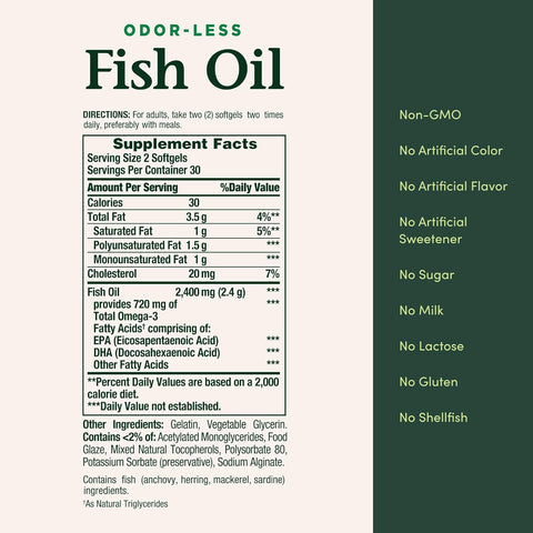 Nature's Bounty Fish Oil Omega 3 Supplements - Supports Heart Health, 1200 Mg Fish Oil, Omega-3, 60 Coated Softgels