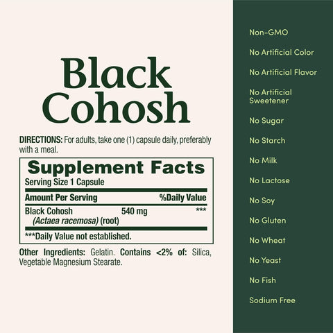 Nature's Bounty Black Cohosh Root Pills and Herbal Health Supplement, Natural Menopausal Support, 540 mg, 100 Capsules