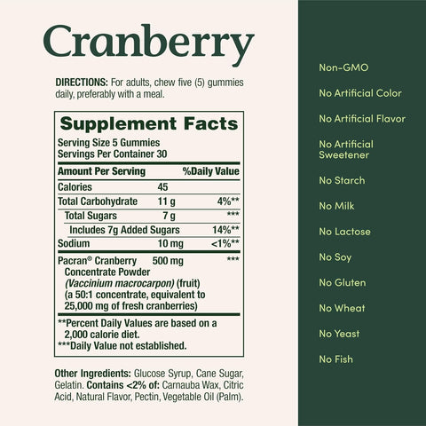 Nature's Bounty Cranberry Gummies, Urinary Tract Support, 500 mg, Cran-Raspberry Flavor, 150 Ct