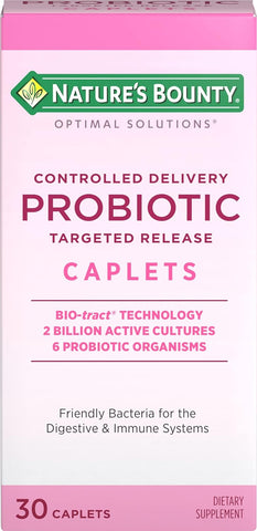 Nature's Bounty Probiotic, Controlled Delivery Dietary Supplement, Supports Digestive, Intestinal and Immune Health, 30 Caplets, 30 Total Servings