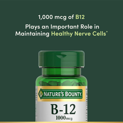 Nature's Bounty Vitamin B12, Vitamin Supplement, Supports Energy Metabolism and Nervous System Health, 1000mcg, 100 Tablets (Pack of 2)