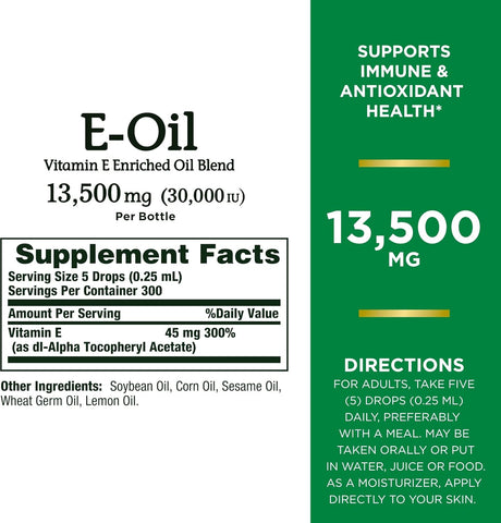 Nature’s Bounty Vitamin E Oil, Supports Immune & Antioxidant, 30,000IU Vitamin E, Topical or Oral, 2.5 Oz