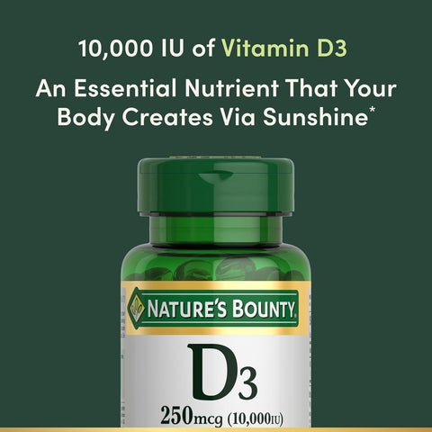 Nature's Bounty Vitamin D for Immune Support, Vitamin D Provides Immune Support and Promotes Healthy Bones, 10000IU, 72 Softgels (Pack of 2)