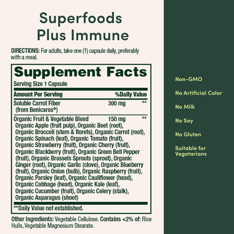 Nature's Bounty Superfoods Plus Immune for Immune Support Plus Fruits and Vegetables Supplement, Superfood, 30 Capsules (Pack of 3)