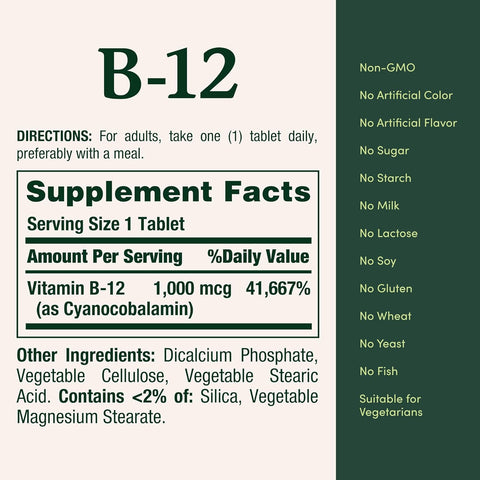 Nature's Bounty Vitamin B12 1000 mcg Supplements, Supports Energy Metabolism, 200 Ct