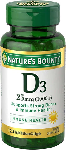 Nature's Bounty Vitamin D3 1000 100 mg Soft Gels, 120 Count