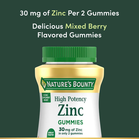 Nature’s Bounty Zinc Gummies, Immune Support Gummies, Supports Skin & Antioxidant Health, Mixed Berry, 30mg, 120 Count