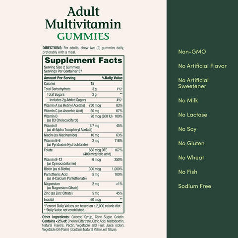 Nature's Bounty Adult Multivitamin Gummies, Vitamin Supplement, Daily Nutritional Needs, Orange, Cherry and Grape Flavor, 75 Gummies