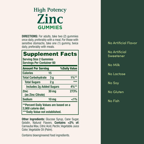 Nature’s Bounty Zinc Gummies, Immune Support Gummies, Supports Skin & Antioxidant Health, Mixed Berry, 30mg, 120 Count