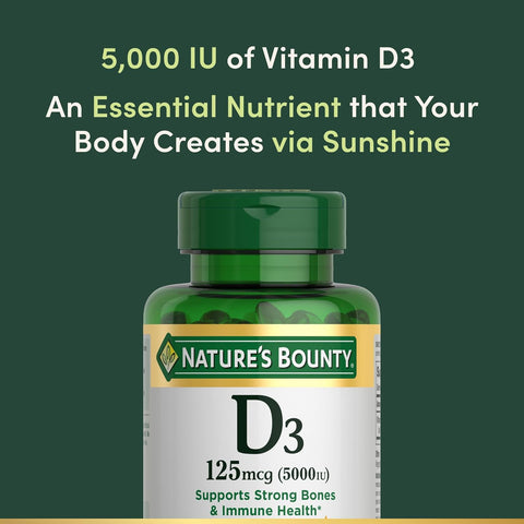 Nature's Bounty Vitamin D3 5000 IU Softgels, Rapid Release, Immune Support, Vitamin D Supplements, 240 Ct