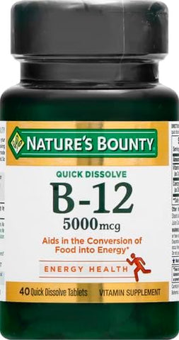 Nature's Bounty Vitamin B12, Supports Energy Metabolism and Nervous System Health, 5000mcg, 40 Quick Dissolve Tablets (Pack of 2)