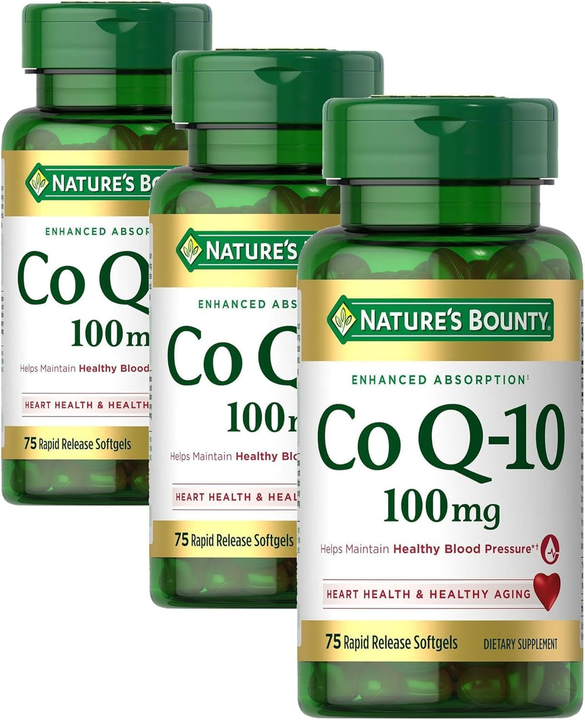 Nature's Bounty CoQ10, Helps Maintain Healthy Blood Pressure, 100 mg, Rapid Release Softgels, 75 Count (Pack of 3)