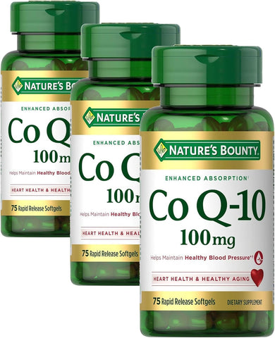 Nature's Bounty CoQ10, Helps Maintain Healthy Blood Pressure, 100 mg, Rapid Release Softgels, 75 Count (Pack of 3)