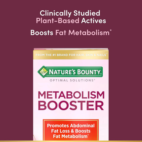 Nature’s Bounty Optimal Solutions Metabolism Booster Supplement, Boosts Fat Metabolism, Promotes Abdominal Fat Loss, With Citrus Extracts and Black Ginger, 60 Capsules