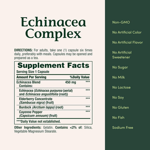 Nature's Bounty Echinacea Complex, Herbal Supplement, Supports Immune Health, 450 mg, 100 Capsules