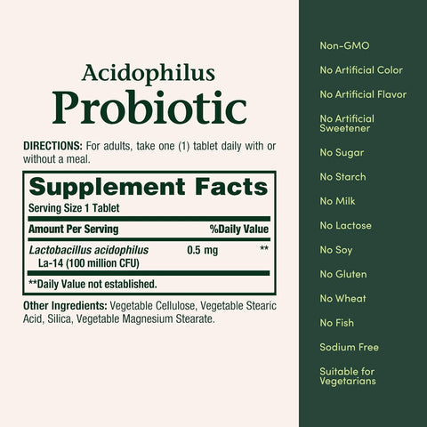 Nature's Bounty Acidophilus Probiotic, Daily Probiotic Supplement, Digestive Health, 200 Tablets, Twin Pack
