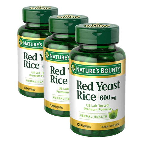 Nature's Bounty Red Yeast Rice Pills and Herbal Health Supplement, Dietary Additive, 600mg, 120 Capsules (Pack of 3)