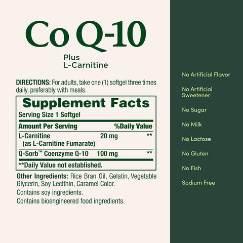 Nature's Bounty CoQ10, Supports Heart Health, 100mg Plus L-Carnitine, 60 Softgels