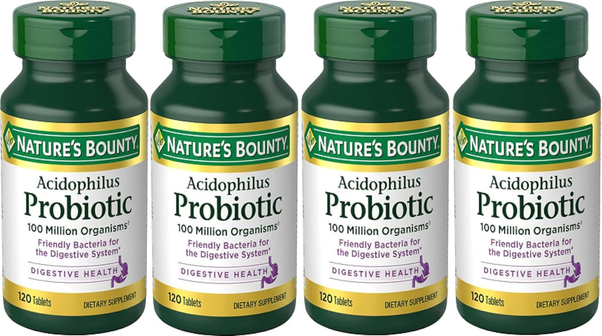 Nature's Bounty Probiotics Dietary Supplement, Supports Digestive and Intestinal Health, Probiotic Acidophilus, 120 Tablets, Pack of 4