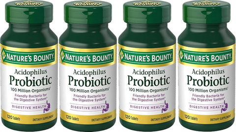Nature's Bounty Probiotics Dietary Supplement, Supports Digestive and Intestinal Health, Probiotic Acidophilus, 120 Tablets, Pack of 4