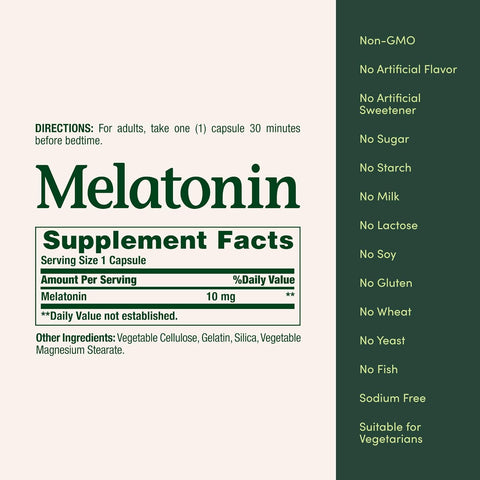 Nature's Bounty Melatonin, 100% Drug-Free Sleep Aid, Dietary Supplement, 10 mg, 60 Count