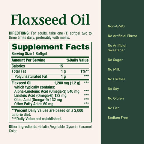 Nature's Bounty Flaxseed and Omega 3, Dietary Supplement, Supports Cardiovascular Health, 1200mg, Softgels, 125 ct