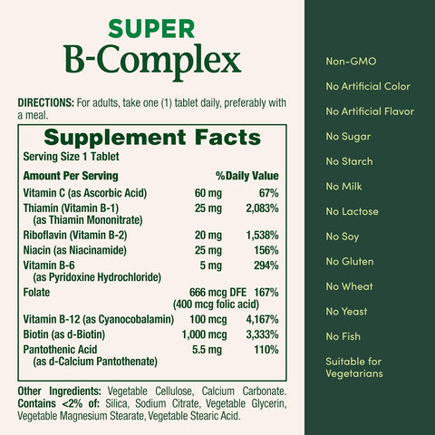 Nature's Bounty Super B Complex Vitamins with Vitamin C & Folic Acid,Vitamins for Immune & Cellular Energy Support,150 Tablets,(Pack of 3)