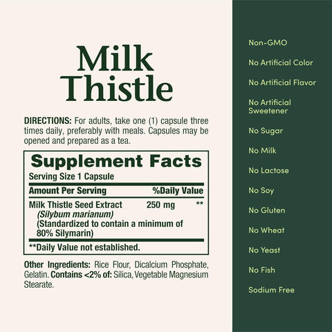 Nature's Bounty Milk Thistle Capsules, Traditionally Used for Liver Health, Herbal Supplement, 250 mg per Serving, 200 Count (Pack of 2)
