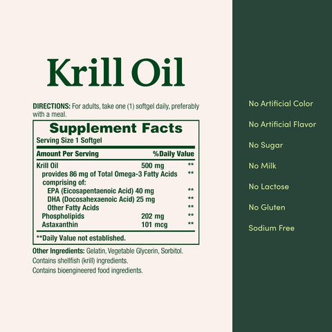 Nature's Bounty Krill Oil, Heart Health, Dietary Supplement, 500mg, Rapid Release Softgels, 30 count