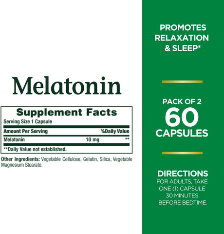 Nature's Bounty Melatonin, Promotes Relaxation and Sleep Health, 10mg, Capsules, 60 Ct (Pack of 4)