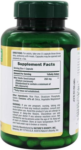 Nature's Bounty Milk Thistle Capsules, Traditionally Used for Liver Health, Herbal Supplement, 250 mg per Serving, 200 Count (Pack of 2)