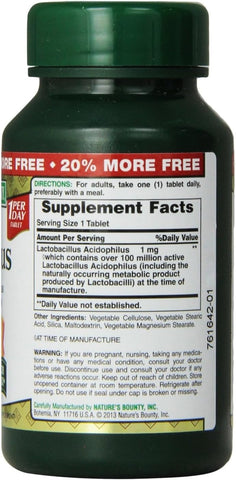 Nature's Bounty Probiotic Acidophilus Tablets, 120 ea (Pack of 5)