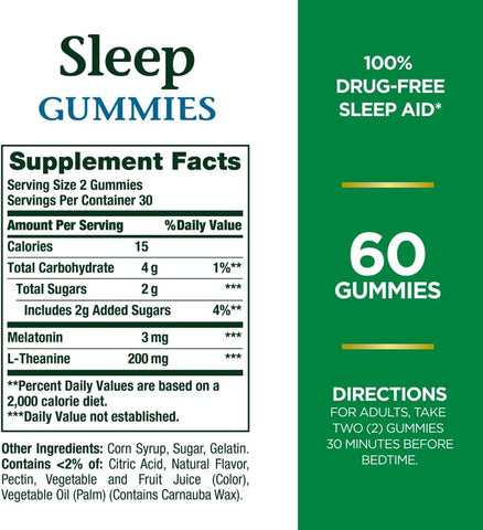 Nature's Bounty 3mg Melatonin and 200mg L-theanine, 60 Count