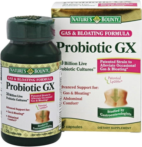 Nature's Bounty Probiotic GX Gas & Bloating Formula, Capsules 25 ea (Pack of 4)